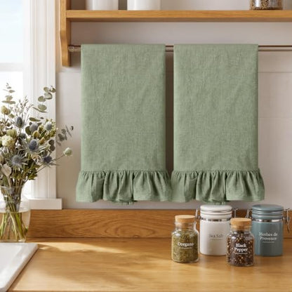 HunnmingRe 2 Pcs Sage Green Kitchen Towels Retro Towels Cotton Ruffled - color: Sage Green, style: Retro