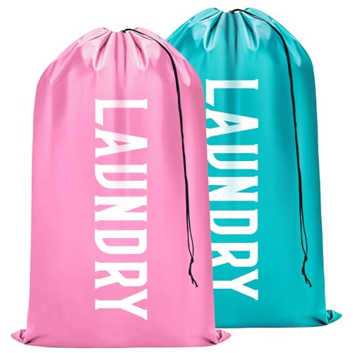 Fiodrimy 2 Pack XL Travel Laundry Bag, Machine Washable Dirty Clothes Organizer, Large Enough to Hold 4 Loads of Laundry, Easy Fit a Laundry Basket (Pink+Blue, 24" x 36") - color: Pink+Blue, size: 24" x 36"
