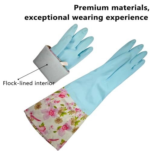 KINGFINGER Cleaning Glove, 3 Pairs Kitchen Glove for Washing Dishes, Latex Free Reusable Elbow Length Household Gloves - size: Large
