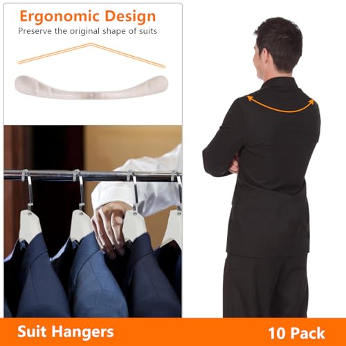 DEDU Suit Hangers for Men 10 Pack, Sweater Hangers No Shoulder Bump Non Slip Width 17.7", Plastic Clothes Hangers Ivory White with Metal Hook - color: Ivory White-10