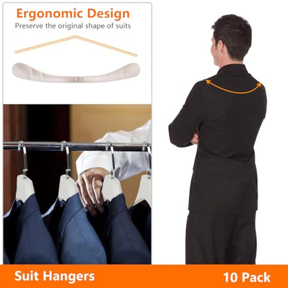DEDU Suit Hangers for Men 10 Pack, Sweater Hangers No Shoulder Bump Non Slip Width 17.7", Plastic Clothes Hangers Ivory White with Metal Hook - color: Ivory White-10
