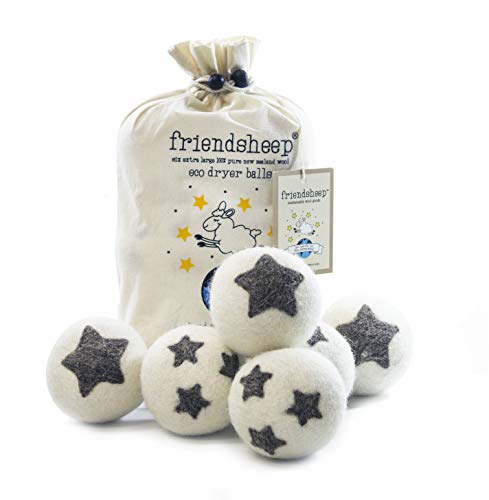 Friendsheep Wool Dryer Balls, Organic Reusable Fabric Softener Alternative for Laundry, Handmade, Fair Trade, Hypoallergenic, Eco-Friendly, Plastic-Free (6 Pack XL – Stars Galore) - color: Stars Galore, size: 1 Count (Pack of 6)