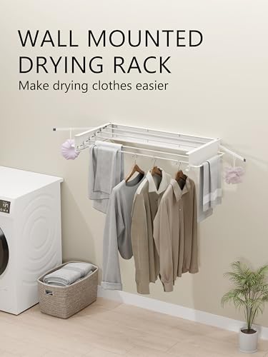 JOOM Wall Mounted Clothes Drying Rack,31.5 Inch Foldable Rack,White,Poles - size: 31.5in-P