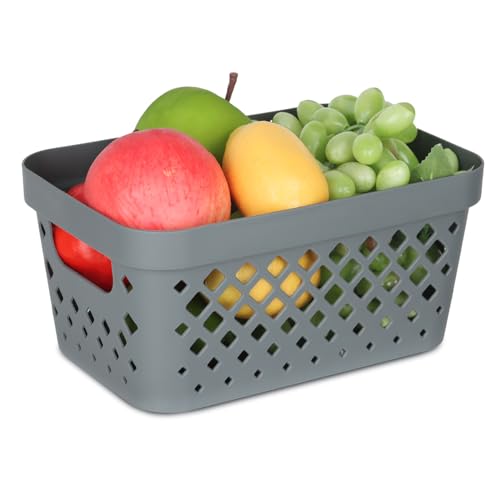 Glad Plastic Baskets for Organizing | Pantry Storage for Under Counter, Linen Closet, and Bathroom | Nesting Shelf Bins with Handles, 1 Gallon, Grey