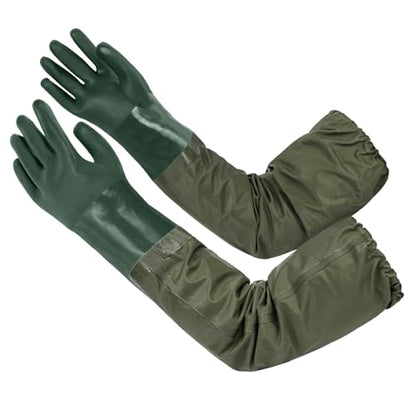 AUAUY 27" PVC Chemical Resistant Gloves, Long Rubber Gloves - color: Green