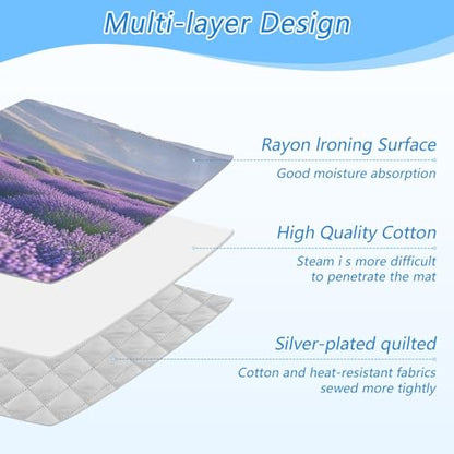 Lavender Field and Mountain Ironing Mat Thickened Ironing Blanket Travel Portable Double-Side Using Ironing Pad Travel Isolate Heat Pad Cover for Washer Dryer Table Top Countertop 27.6x47.2in - color: Lavender Field and Mountain