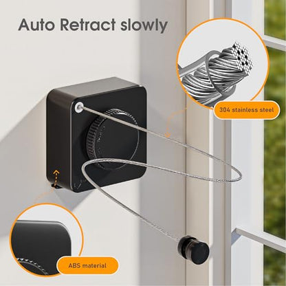 Retractable Heavy Duty Clothesline - Wall Mounted Indoor and Outdoor Laundry Drying Solution, 15.7ft Anti-Sagging Stainless Steel Rope (Black) - color: Black