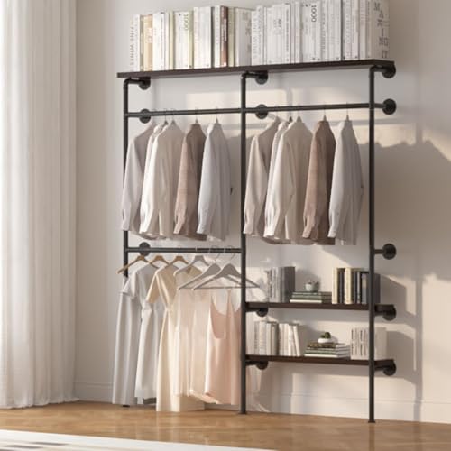 HOMEKAYT Industrial Pipe Clothes Rack,Wall Mounted Clothing Rack with Shelves, Heavy Duty Multi-Purpose Storage Clothes Hanging Shelf - 70.8''L Black - color: black, size: 70.8''L-A