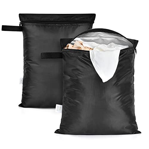 OTraki 12x16 inch Wet Bag 2Pcs Waterproof Swim Bag for Wet Clothes Small Swimsuit Dirty Clothes Laundry Bag Travel Machine Washable for Gym Beach Pool Drying Do Not Exceed 176℉ Black - size: 12 x 16 inch