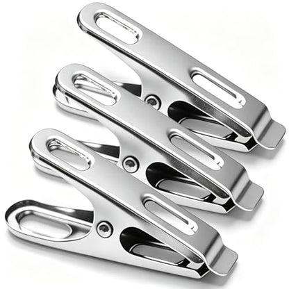 50 Pack Clothes Pins, Stainless Steel Clothespins Metal Clothes Pegs Laundry Pins Heavy Duty for Outdoor Home Kitchen Travel Office - color: Silver-b