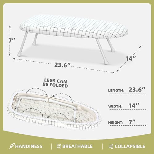 24x14in Tabletop Mini Ironing Board with Foldable Legs, Portable Iron Board with Extra Wide Countertop, Small Ironing Board for Sewing, Crafting, Dorm, Small Spaces, RV, Travel - White - color: White