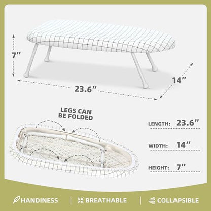 24x14in Tabletop Mini Ironing Board with Foldable Legs, Portable Iron Board with Extra Wide Countertop, Small Ironing Board for Sewing, Crafting, Dorm, Small Spaces, RV, Travel - White - color: White