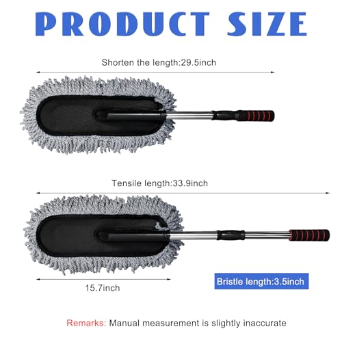 2 PCS Microfiber Car Duster, Scratch Free Auto Exterior Interior Large Dusting Cleaning Brush, Multipurpose Vehicle Dust Cleaner with Extendable Handle, Car Accessories (Gray) - color: Gray