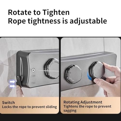 Retractable Clothesline, Dual-Line Stainless Steel Clothes Line Wall Mounted Drying Rack with Auto-Lock and Non-Sagging Design for Indoor and Outdoor 16.7ft*2