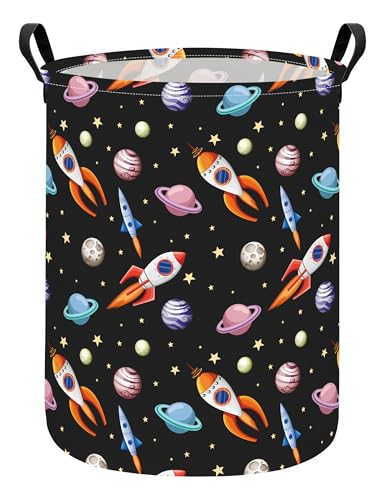 Round Laundry Basket Collapsible Storage Hamper Organizer Planet Rocket - color: Planet Rocket