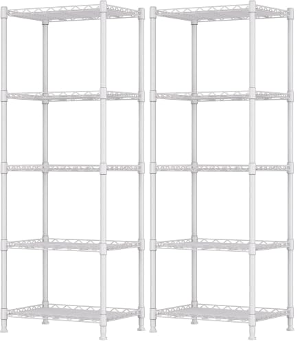 REGILLER 5-Wire Shelving Metal Storage Rack Adjustable Shelves,Standing Storage Shelf Units for Laundry Bathroom Kitchen Pantry Closet(White,11.8" D x 16.6" W x 53.5" H) (Pack of 2) - color: White, size: 5tier 11.8"D x 16.6"W x 53.5"H (Pack of 2)