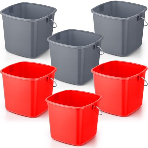 Zhehao 6 Pcs 3 Quart Small Sanitizer Cleaning Bucket, Red,Gray - color: Red,gray
