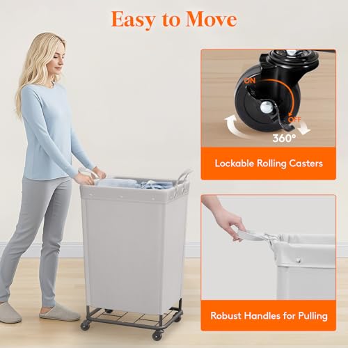 Lifewit 165L Heavy Duty Laundry Basket with Wheels and Handles, Sliver Gray - color: Sliver Gray, size: 165L