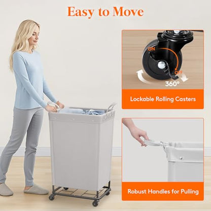 Lifewit 165L Heavy Duty Laundry Basket with Wheels and Handles, Sliver Gray - color: Sliver Gray, size: 165L