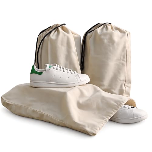 Cotton Shoe Travel Bags with Drawstring, Pack of 3, 15 x 12 inch - size: Small (15"×12")