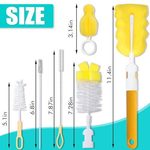 Baby Bottle Cleaning Brush 6-Piece Set Detachable Sponge Bottle Brush, Nylon Milk Bottle Brush, 2PCS Nipple Brush, 2PCS Straw Brush (Orange) - color: Orange
