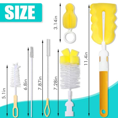 Baby Bottle Cleaning Brush 6-Piece Set Detachable Sponge Bottle Brush, Nylon Milk Bottle Brush, 2PCS Nipple Brush, 2PCS Straw Brush (Orange) - color: Orange