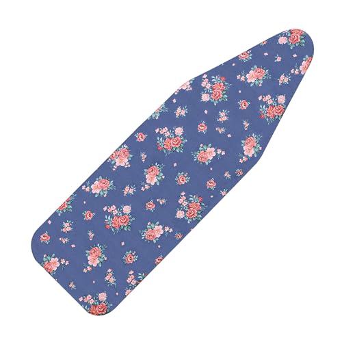 Ironing Board Cover and Pad Standard Size 15" x 54",3 Pairs of Hook and Loop Fastener Straps,Elastic Edges,Cotton Iron Board Cover with Scorch Resistant Thick Padding (Blue+Flowers) - color: Blue+flowers