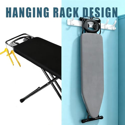 58"x15" Ironing Board Full Size, Heat Resistant Cover Wide Iron Board with Steam Rest, Ultra Thick Padding, Height Adjustable Heavy Sturdy Metal Frame Legs Ironing Stand,Non-Slip Foldable