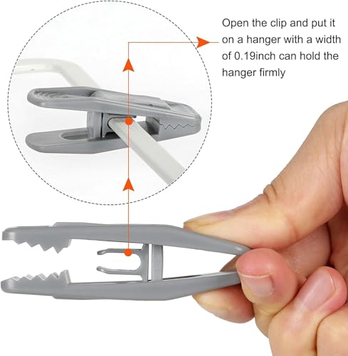 Tinfol Grey Pant Hanger Clips 80pc, Multi-Purpose Finger Clip, Strong Pinch Grip Plastic Clips for Slim-line Clothes Hangers - color: Gray, size: 80PCS