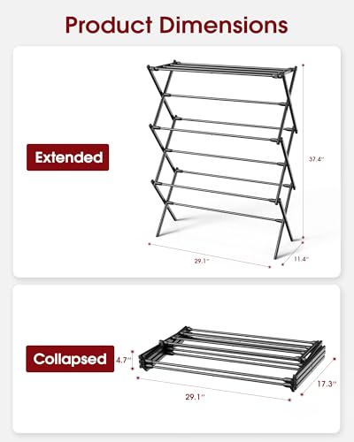 Sakugi Foldable 3-Tier Clothes Drying Rack 37.4" H with Non-Slip Feet - color: Black, size: 3 Tier Standard