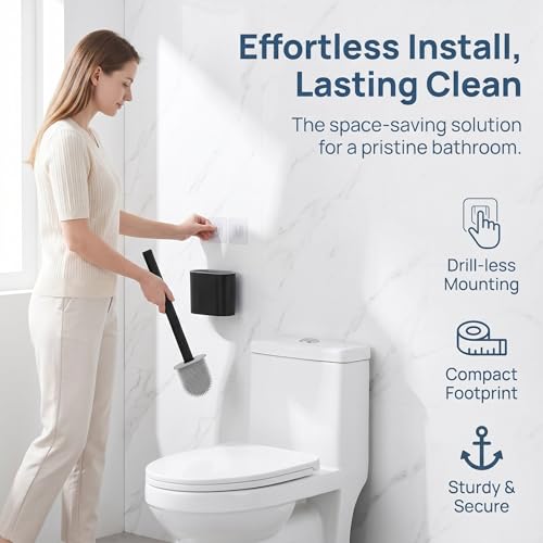 RV Toilet Brush, Black Toilet Brush Silicone Won't Damage Toilets, Wall Mounted Toilet Brush-Anti-Roll, Anti-Drip Design, Suitable for RV Travel Trailers and Campers, rv Must Haves - color: Black-2
