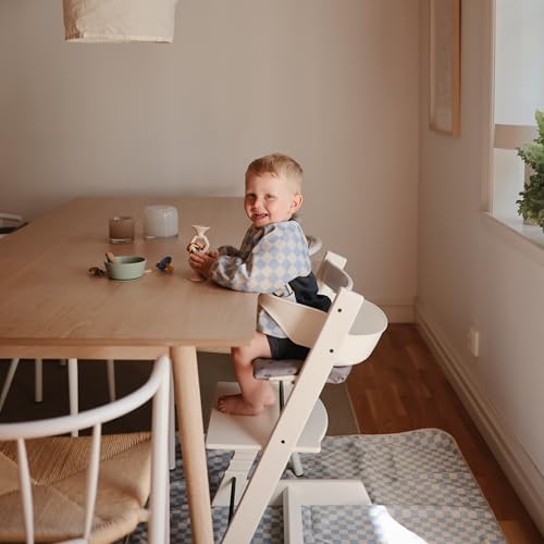 mushie Long Sleeve Baby Bib | Water Resistant Adjustable Fit - color: Blue Check