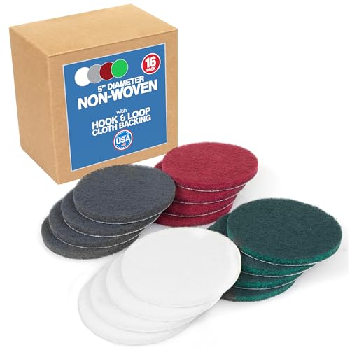 5" Abrasive Pad Hook & Loop Round Non-Woven 16 Pack Assortment - color: Assorted, size: 5" Round