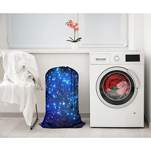 Swono Galaxy Night Drawstring Closure Dirty Clothes Bag Organizer, Heavy Duty Large Laundry Bag, Stars Blue Magical Universe Outer Space Nebula Constellation Rip-Stop Bags for Camp Travel - color: Galaxy Night
