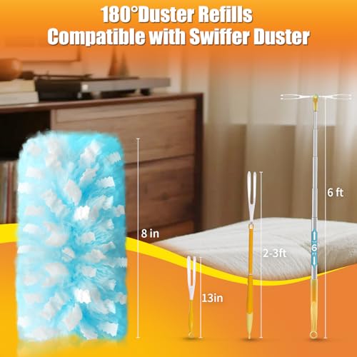 60 Count Duster Refills Compatible with Swiffer Duster, 180° Disposable Multi-Surface Microfiber Cleaning Dusters, Unscented - size: 60P