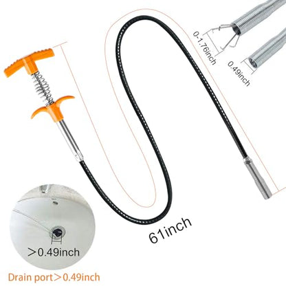 63 In Drain Snake Hair Drain Clog Remover Tool, Sink Drain Cleaner for Sewer Kitchen Bathroom Shower Tub Toilet Clogged Drains Opener Cleaning Tool, Flexible Grabber Claw Pick Up Reacher Tool