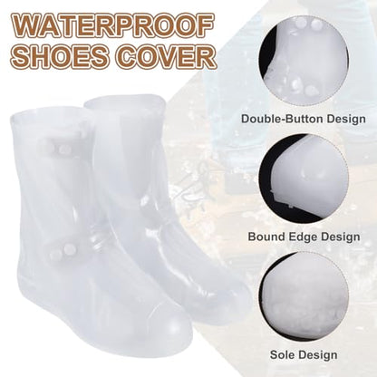 HARFINGTON Waterproof Shoes Cover XL (US 7) Rain Galoshes w Double Buckle - color: White, size: XL (US 7)