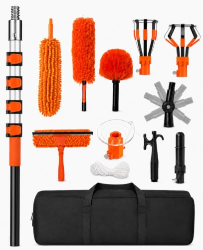 20 FT Ceiling Fan Cleaner Dusters with Telescoping Extension Pole - color: Orange, size: 12 FT