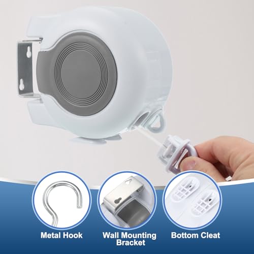 uxcell Retractable Double Clothesline Outdoor Indoor, 49Ft Heavy Duty PVC Clothes Line Retracting Laundry Line with 24 Pcs Clothespins for Wet Dry Clothing, White - color: White