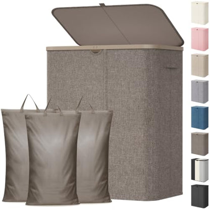 Lifewit 185L 3 Section Laundry Hamper with Lid, Laundry Basket, Brown - color: Brown, size: 185L