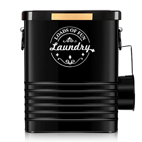 Laundry Detergent Powder Container Dispenser Holder for Laundry Room Organization. Metal Laundry Soap Dispenser with Scoop and Lid. Modern Farmhouse Laundry Room Decor and Accessories (Black) - color: Black