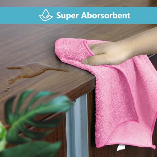 HOMEXCEL 50PK Microfiber Cleaning Cloth, Cleaning Rag for Home, 11.5x11.5in (Pack of 2) - color: Pink
