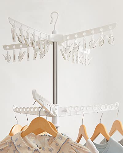 SONGMICS Clothes Drying Rack, 72.8-Inch Drying Rack, 3 Rotatable Arms - color: White + Silver, style: 2-Tier-Clip