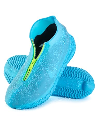 HTHOY&GOWY Shoe Covers Waterproof Silicone Rain Overshoes for Kids Men and Women - color: Blue, size: M (Women 5-6, Men 5-6)
