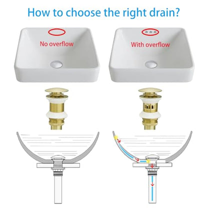 VOTON Brushed Gold Pop Up Bathroom Sink Drain with Overflow Assembly with Strainer Lavatory Vanity Vessel Pop Up Drain Stopper - color: Brushed Gold, size: With Overflow