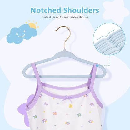 Tonswachic 30-Pack 11 Inch Baby Closet Hangers with 10 Clips - Soft Velvet Non-Slip Hangers for Infant & Toddler Clothes - Blue - color: Blue, size: 30 Pack