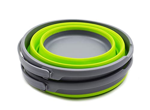 SAMMART 10L (2.6 Gallon) Collapsible Plastic Bucket - Foldable Round Tub - Portable Fishing Water Pail - Space Saving Outdoor Waterpot, Size 33cm Dia (Dark Grey/Fluorescent Green (Set of 2)) - color: Dark Grey/Fluorescent Green (Set of 2)