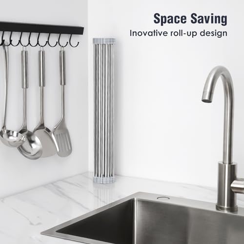 Tomorotec Roll Up Dish Drying Rack Over Sink, 304 Steel, 17.7x15.5, Marble - color: Marble, size: 17.7 x 15.5 in