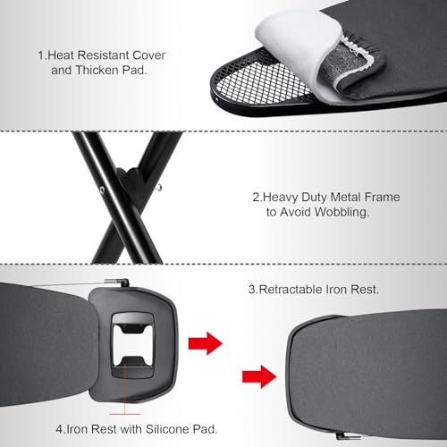 Duwee 18" ×48" Ironing Board with Retractable Iron Rest,Wide Ironing Board - size: 18"×48"