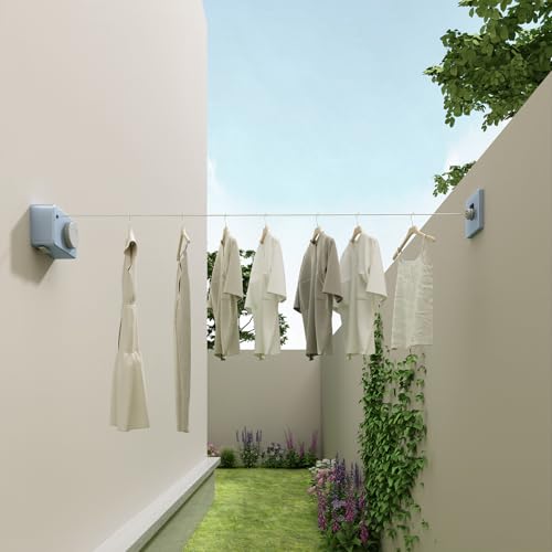 Danpoo Retractable Clothesline Heavy Duty - 13.8ft Adjustable Tension Wall Mounted Indoor Outdoor Clothes Drying Line, Compact Laundry Rope with Pulley System (Blue) - color: Blue